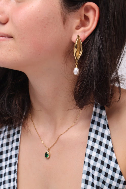 Colar Brilhante Verde Aço Inoxidável Dourado