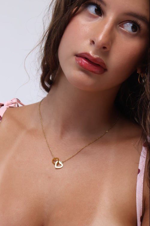 Colar Corações Aço Inoxidável Dourado