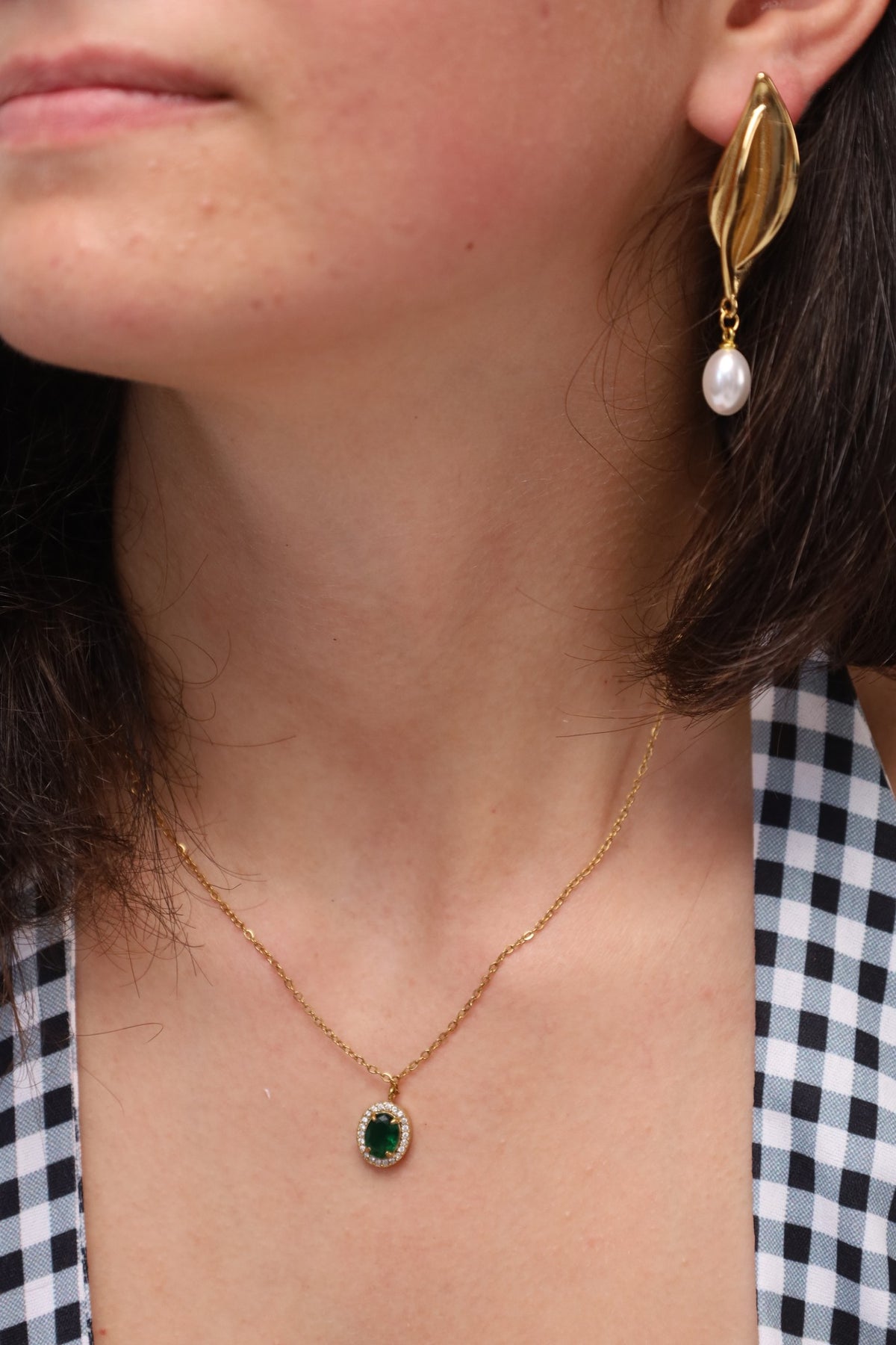 Colar Brilhante Verde Aço Inoxidável Dourado