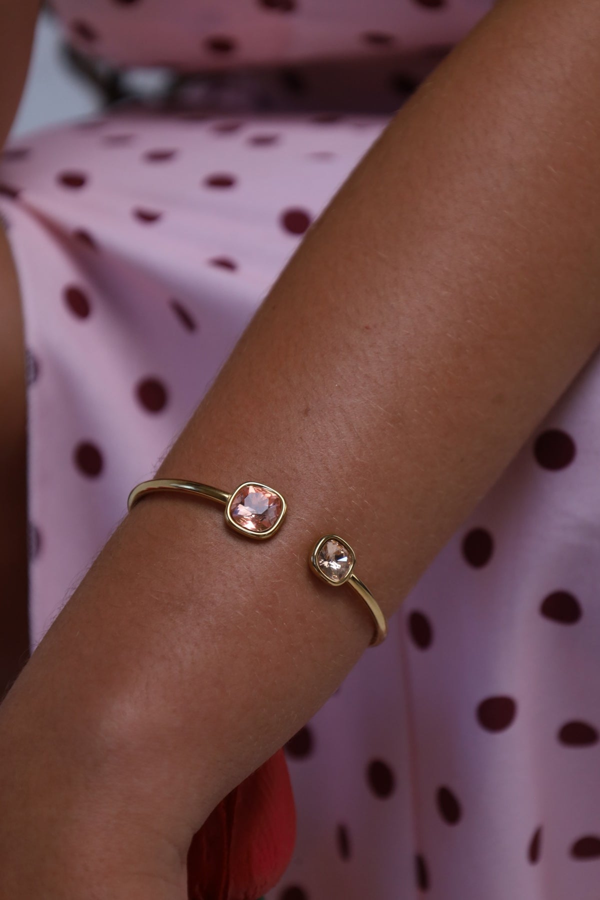 Pulseira Brilhante Rosa Aço Inoxidável Dourada
