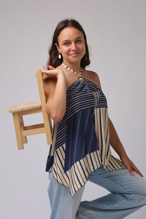 Top Azul e Beige