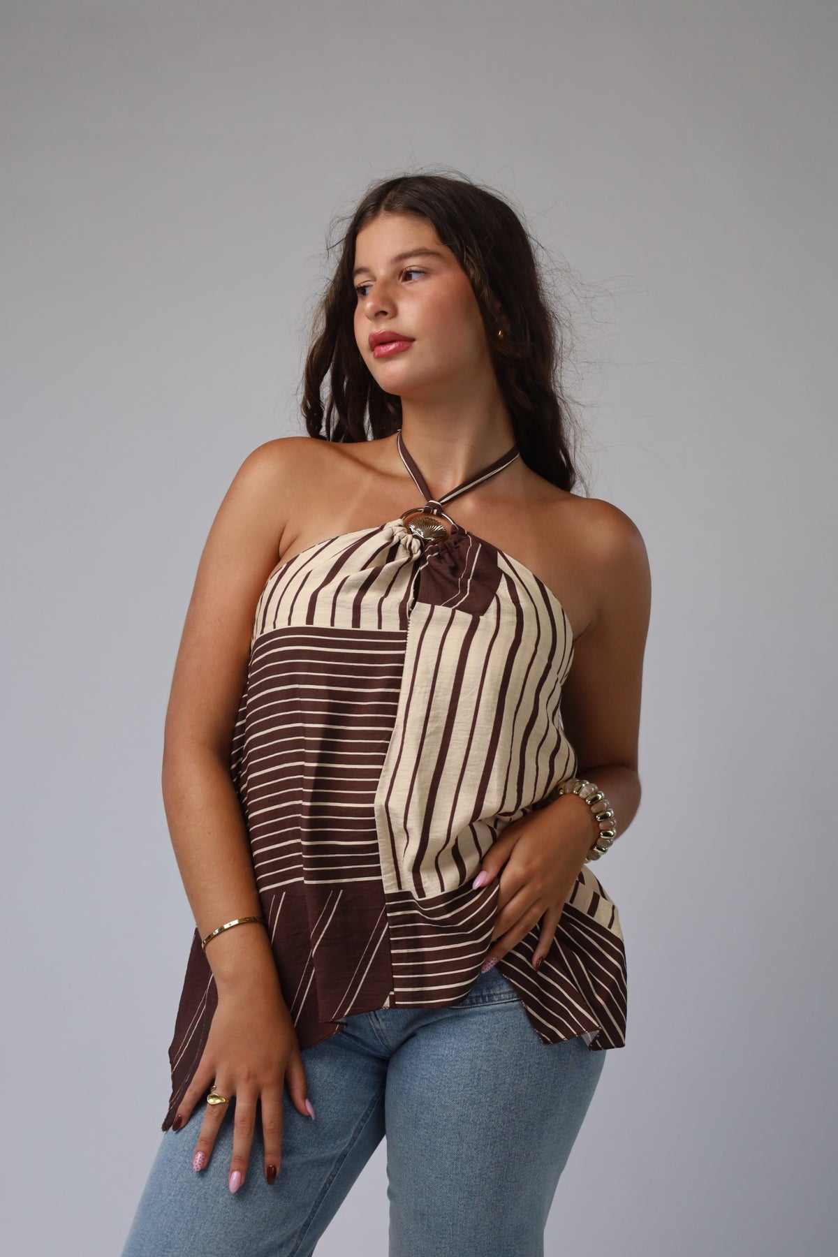 Top Castanho e Beige